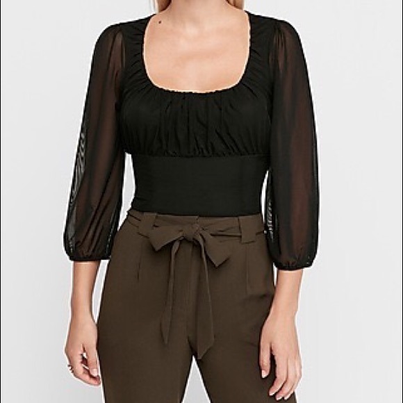 SOLD NWT Express Sheer Sleeve Crop Blouse L - Picture 5 of 5